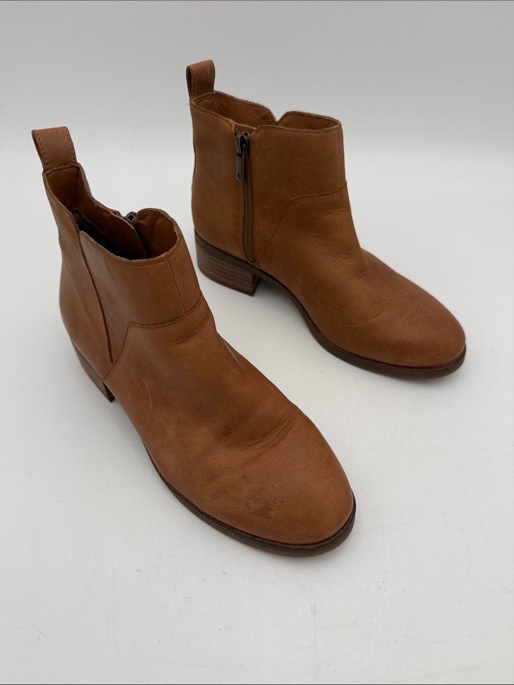 Lucky Brand Tan Leather Chukka Zip Boots women 7.5M casual office comfort fall